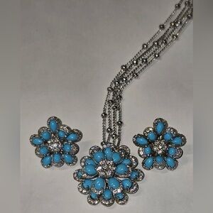 Sleeping Beauty Turquoise Sapphire Clustered Snowflake Design Earrings And...